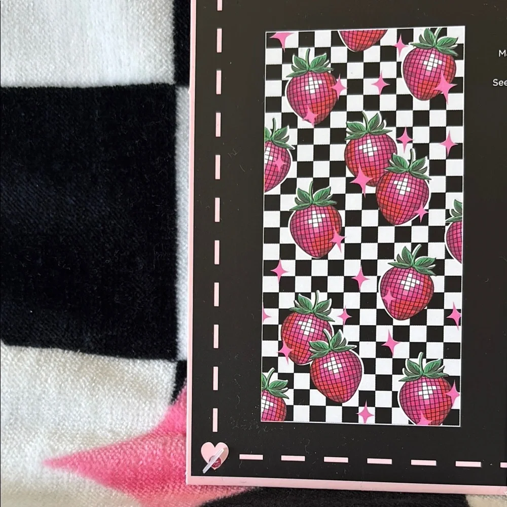 Betsey Johnson Beach Towel Pink and Black Checkered with Strawberries 🍓